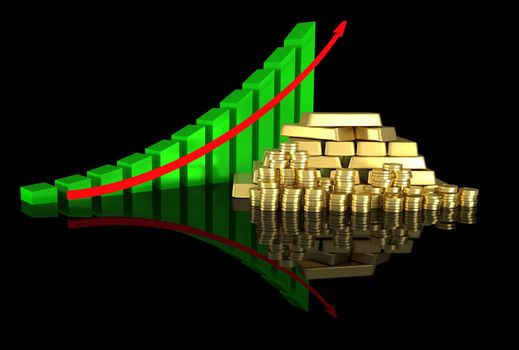 Arrowed business chart on the black background