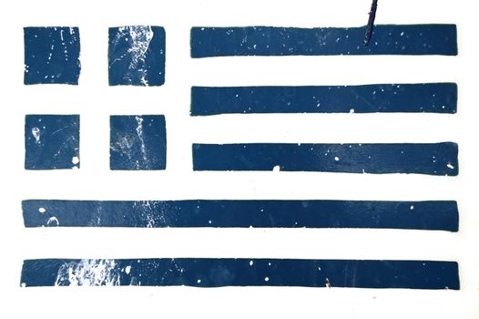 Greek flag stencil smudged and weathered grunge background.