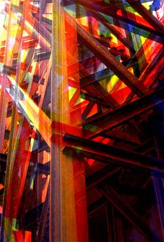 Steel girders industrial structure. Overlapping colors abstract halftone illustration.
