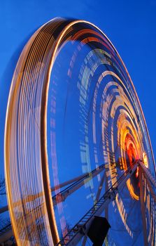 One of the crazy festival ferris wheels in Prague. Beautiful neon light show.