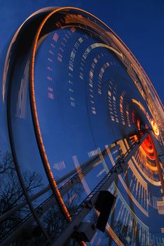 One of the crazy festival ferris wheels in Prague. Beautiful neon light show.