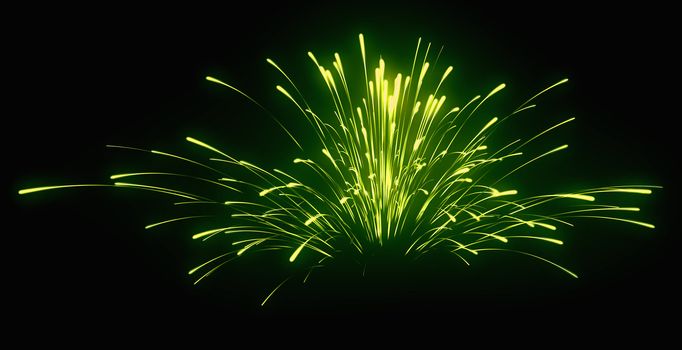 Holiday: green festive fireworks at night over black