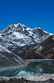 Mountain near Gokyo and Sacred lake in Himalayas. Shot in Nepal, 4800 m
