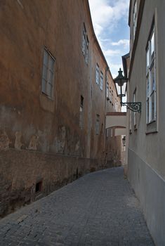 Narrow streets in the historical core of Prague, Czech Republic