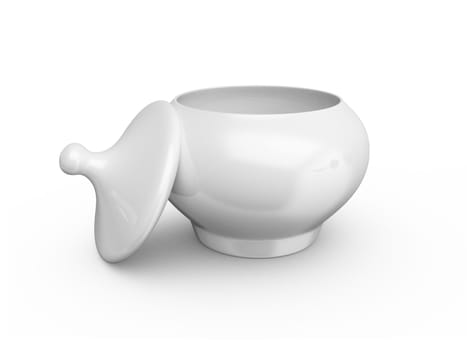 Open sugar bowl on isolated white background.