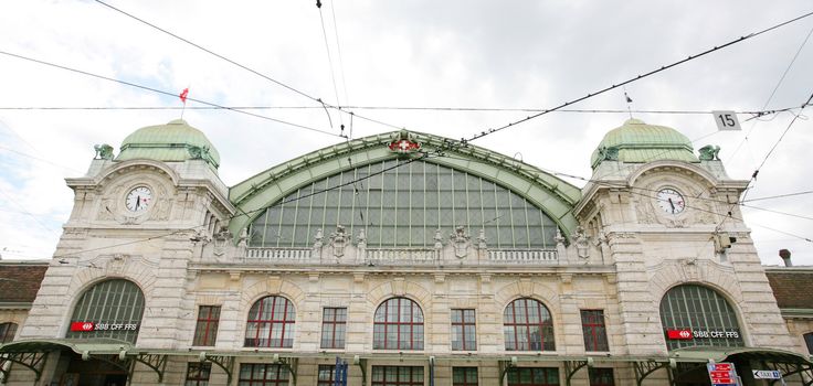 wide view of the main station of Basel, Switzerland