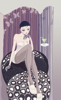 The girl waits for a meeting. raster illustration.