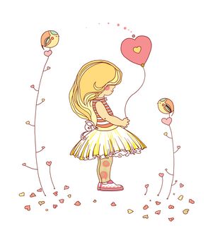 The little girl with a balloon. Raster illustration.