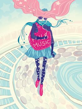 Raster illustration. The young beautiful girl walks on a city in the spring, she listens to favourite music in earphones and dreams. 







Music. Raster illustration. The young beautiful girl walks on a city in the spring, she listens to favourite music in earphones and dreams.