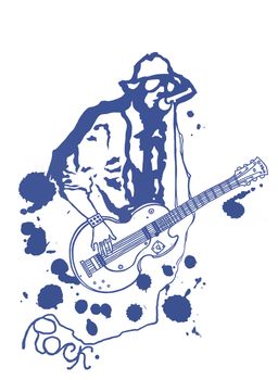 The rock musician, sings in a microphone at a concert. Raster illustration.