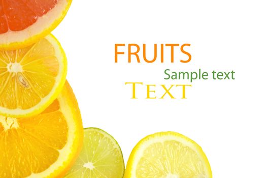 Vitamin C Overload, Stacks of sliced fruit isolated on white
