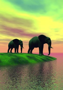 elephants and sky yellow