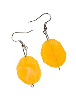 Earrings out of the yellow cut-glass isolated on a white background