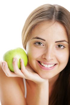 Portrait of Smiling Young Woman Holding Apple