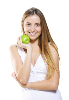 Smiling Young Woman Holding Apple
