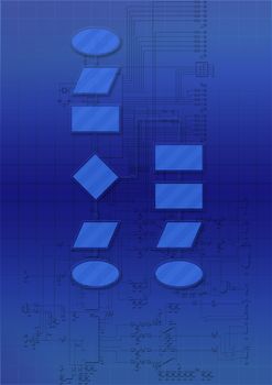 The electronic scheme with the microprocessor and empty flow chart diagram