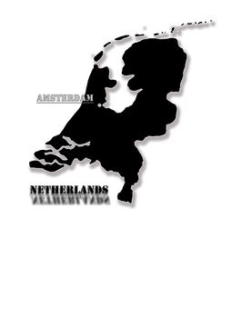 Black silhouette of a map of Holland with a capital