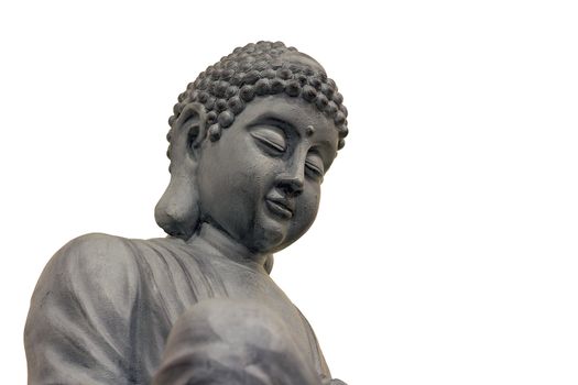 Japanese Zen Buddha Statue Closeup Isolated on White Background