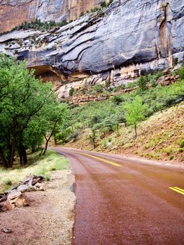 Road bends in Zion Canyon