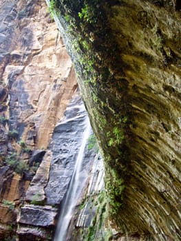 Formations of Rock Overhang at Zion Waterfall