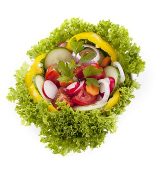 fresh tasty healthy salad with different vegetables isolated on white background