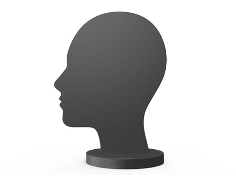 Dark head profile on isolated white background.