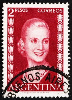 ARGENTINA - CIRCA 1953: a stamp printed in the Argentina shows Maria Eva Duarte de Peron, First Lady of Argentina, circa 1953