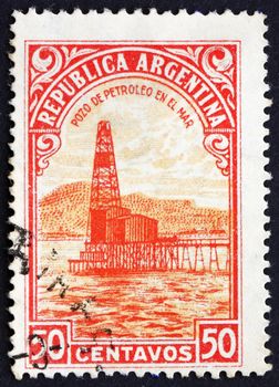 ARGENTINA - CIRCA 1936: a stamp printed in the Argentina shows Oil Well, Petroleum, circa 1936