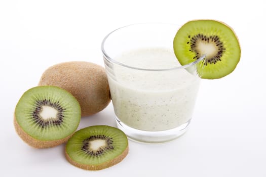 fresh delicious kiwi yoghurt shake cream isolated on white background