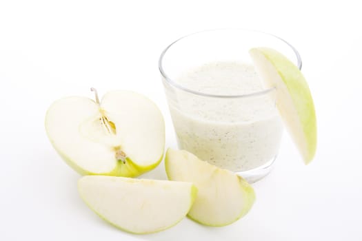 fresh green apple yoghurt shake isolated on white background