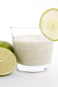 fresh tasty lime citrus yoghurt shake dessert isolated on white background