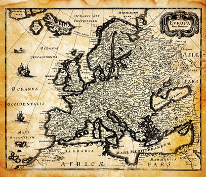 Vector ancient map of Europe converted to raster Jpg for detail.