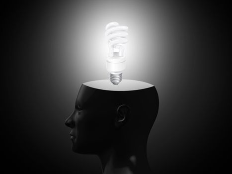 Light bulb in human head, having new and creative ideas.