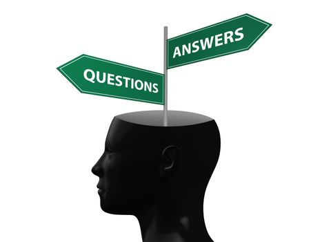 Questions and answers arrow signs in head on isolated white background.