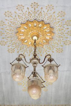 Antique lamp on the ceiling.