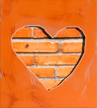 The Heart shape on brickwall background