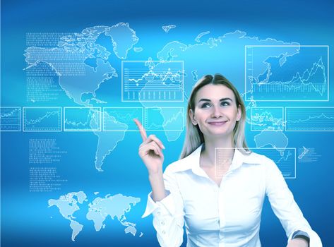 Image of a businesswoman and technology related background