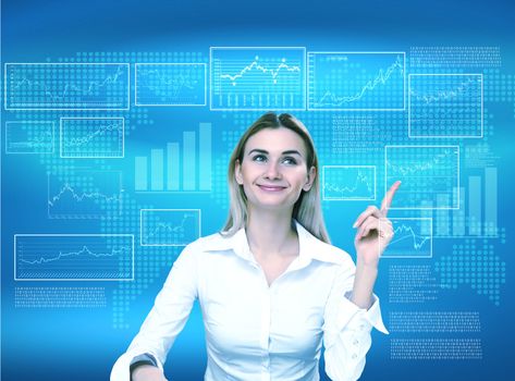 Image of a businesswoman and technology related background