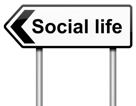 Illustration depicting a roadsign with a social life concept. White background.