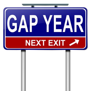 Illustration depicting a roadsign with a gap year concept. White background.