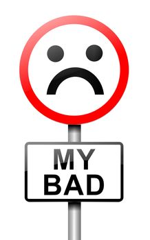 Illustration depicting a roadsign with a 'my bad' concept. White background.