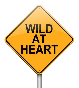 Illustration depicting a roadsign with a 'wild at heart' concept. White background.