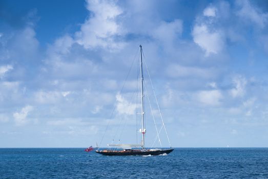 Luxury sailboat at anchor in the caribbean