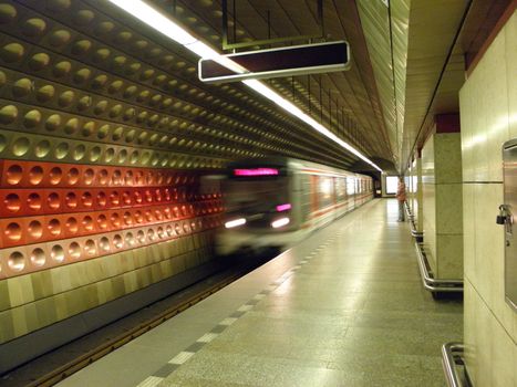 Photo from the Metro in Prague at exit a subway train.