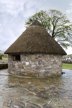 made up Irish hut as tourist attraction in Ireland in old celtic form