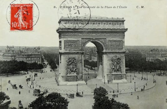 vintage postcard of Paris with Arc de Triumph