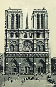 vintage postcard of Paris with Notre Dame