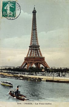 vintage postcard of Paris with the Eiffel tower