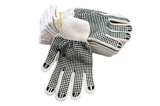 several sets of gloves to work on a white background