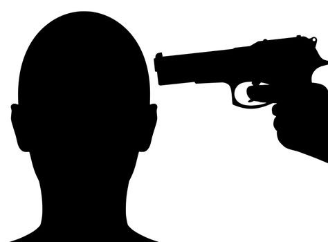 Illustration of a person with a gun pointing at their head